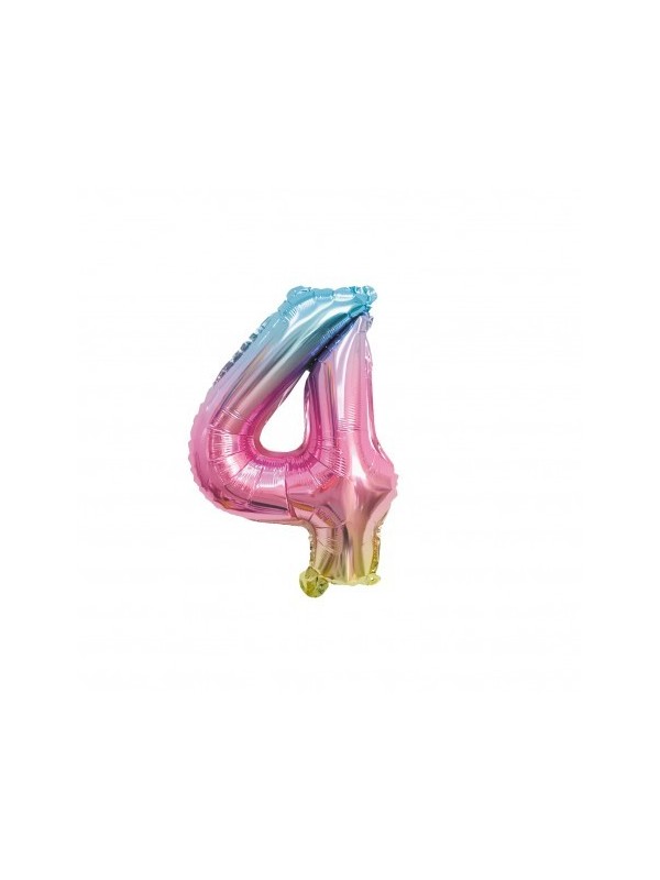 Ballon Mylar chiffre 4 irisé pastel