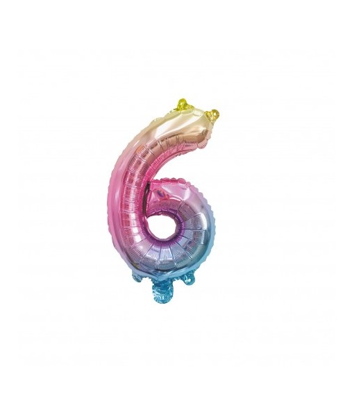 Ballon Mylar chiffre 6 irisé pastel