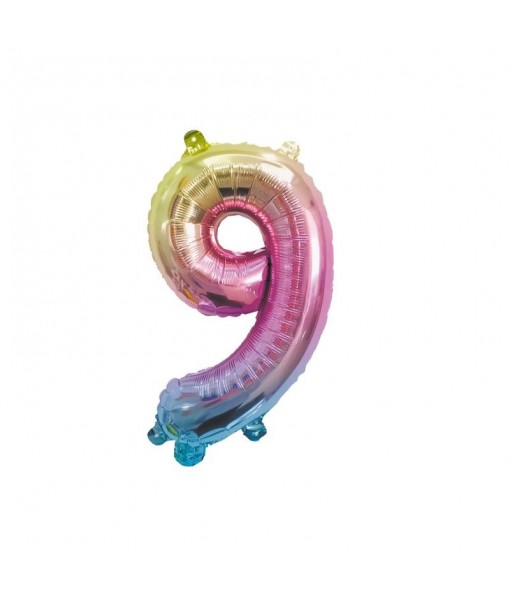 Ballon Mylar chiffre 9 irisé pastel