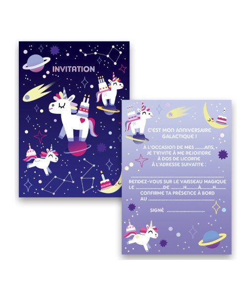 Invitations espace/licornes (x8)