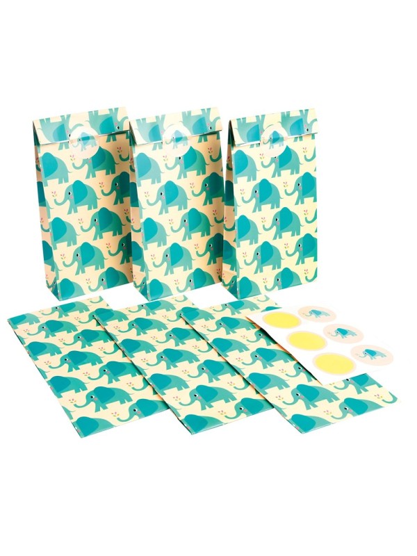 Sachets cadeaux d'invités Elvis the elephant (x 6 sachets)