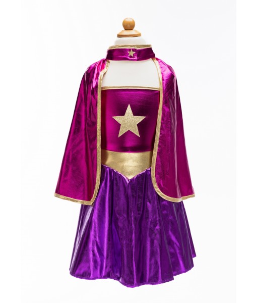 Super héroïne rose/lilas (robe, cape, bandeau) 5-6 ans
