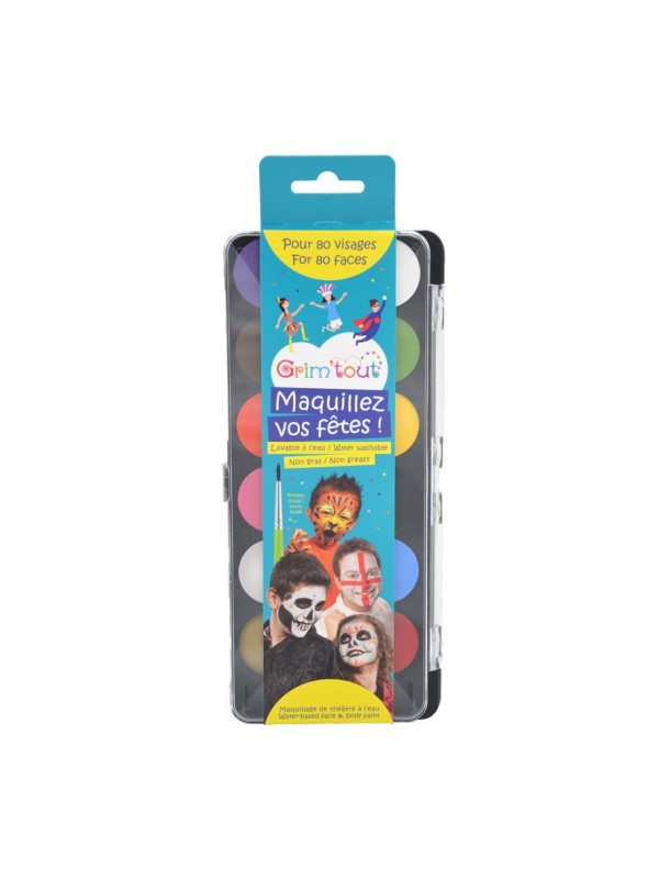 Palette maquillage kermesse 12 couleurs + 1 pinceau