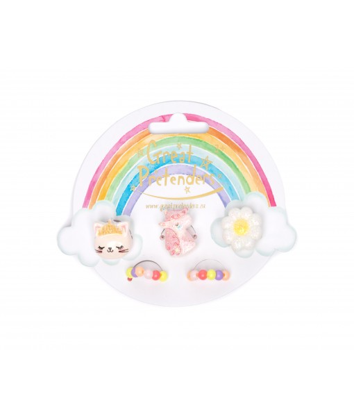 Bagues fleur, chat, licorne x5