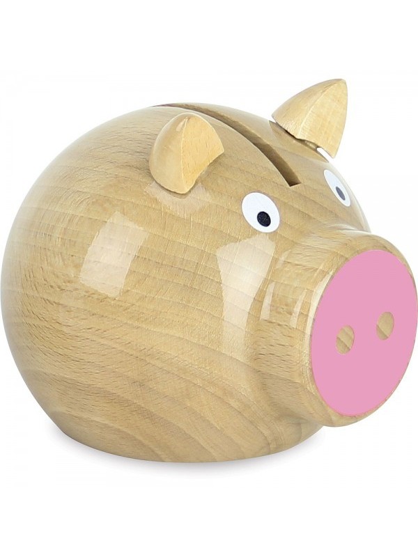 Tirelire cochon bois naturel et rose
