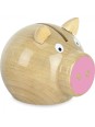 Tirelire cochon bois naturel et rose