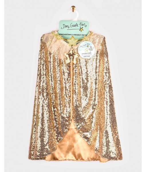 Cape dorée à sequins avec couronne et baguette 4-7 ans