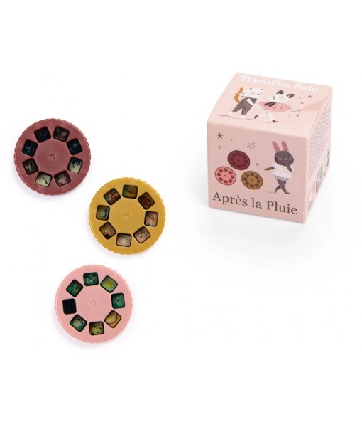Boîte rose 3 disques pour lampe à histoires Après la pluie