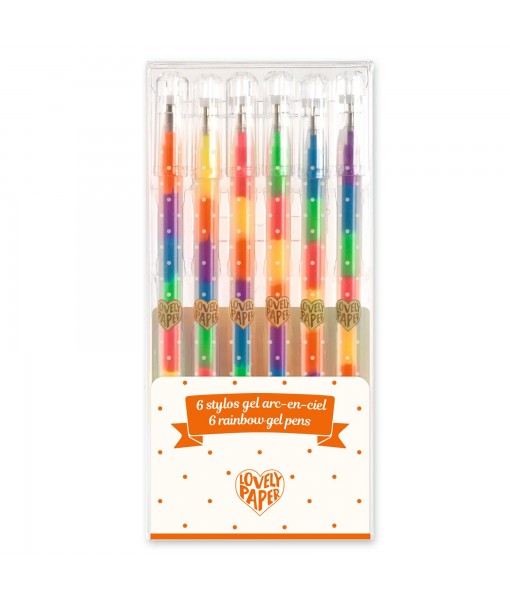 6 stylos gel arc-en-ciel