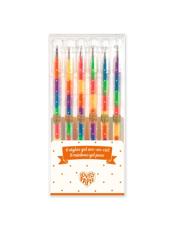 6 stylos gel arc-en-ciel