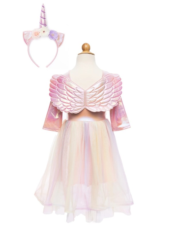 Robe de licorne avec ailes et coiffe 3-4 ans