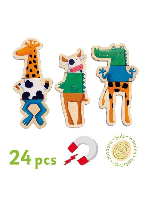 Magnétiques en bois - Crazy animaux