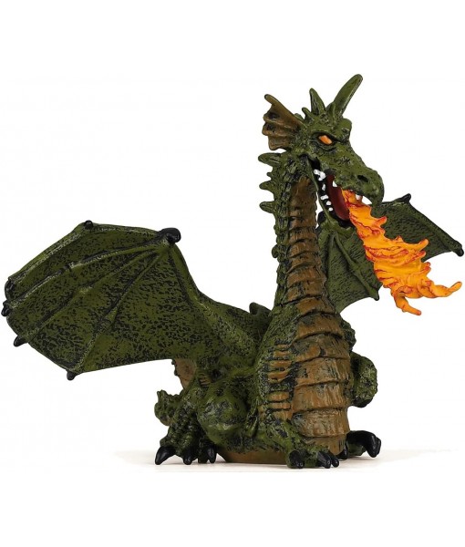 Dragon ailé vert avec flamme