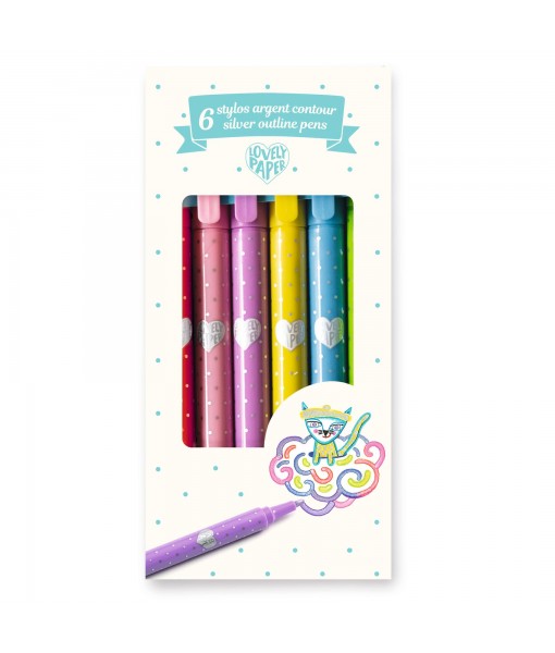 6 stylos argent contour