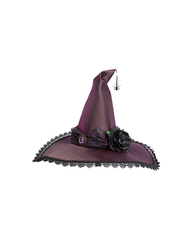 Chapeau de sorcière violet avec araignée