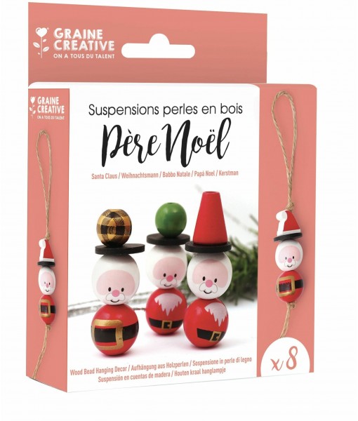 Kit 8 suspensions perles bois Père Noël