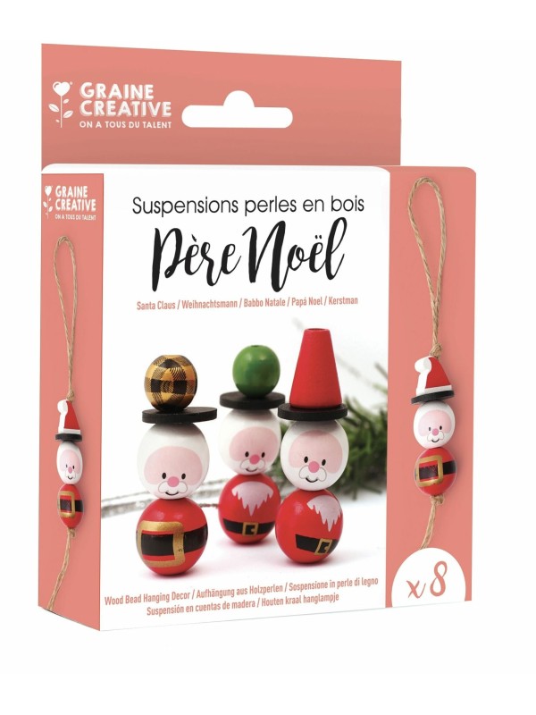 Kit 8 suspensions perles bois Père Noël