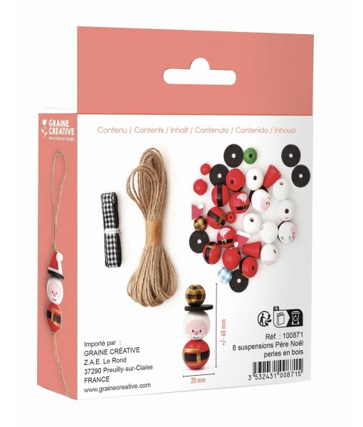 Kit 8 suspensions perles bois Père Noël