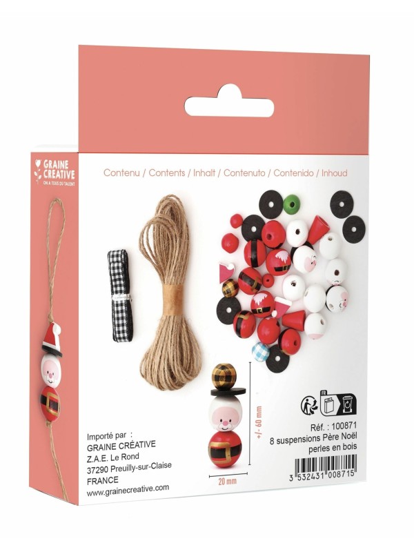 Kit 8 suspensions perles bois Père Noël