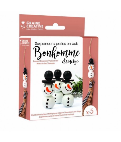 Kit 5 suspensions perles bois bonhomme de neige