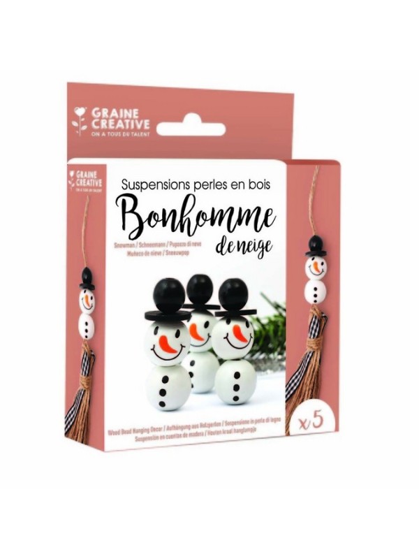 Kit 5 suspensions perles bois bonhomme de neige