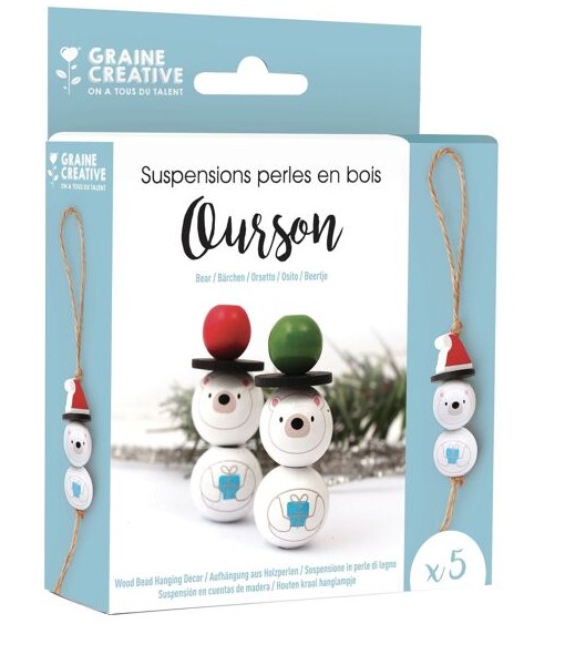 Kit 5 suspensions perles bois ourson