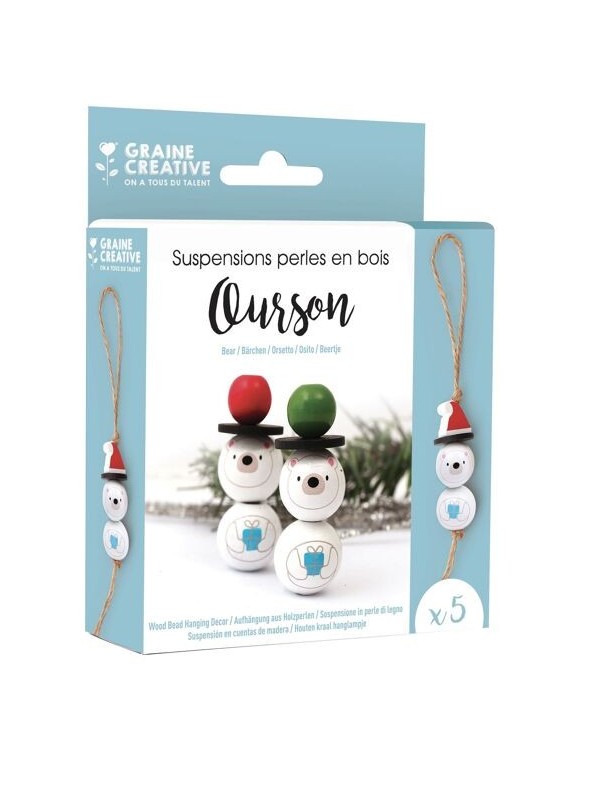 Kit 5 suspensions perles bois ourson