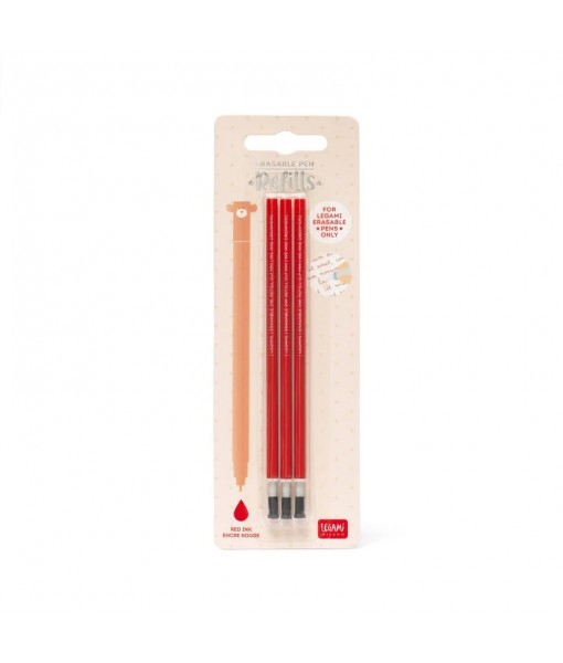 3 recharges pour stylo encre gel effaçable - rouge