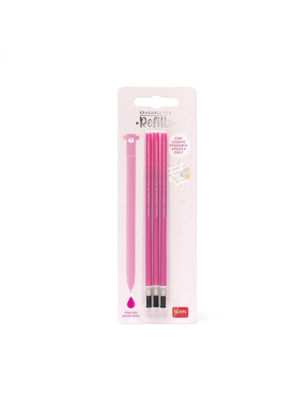 3 recharges pour stylo encre gel effaçable - rose