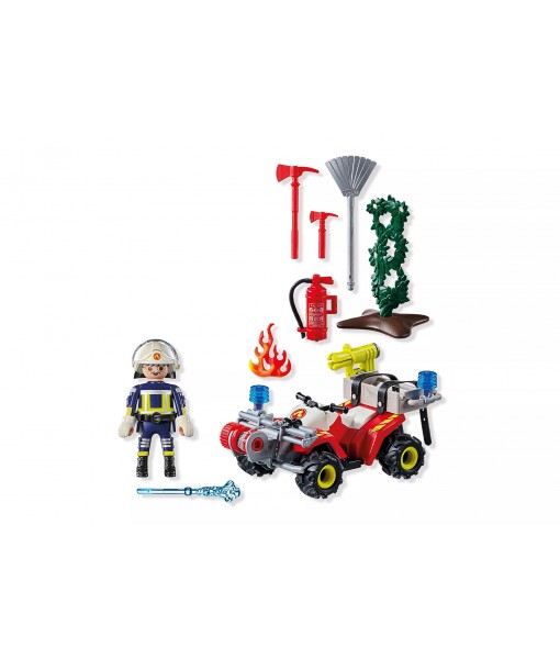 Action heroes - Pompier avec quad et arbustes enflammés