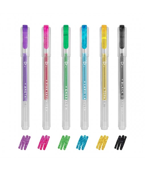 6 mini stylos gel paillettes