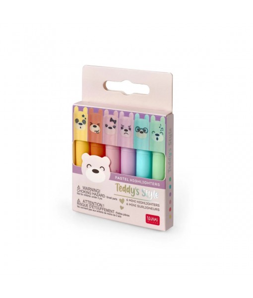 6 mini surligneurs pastel ours