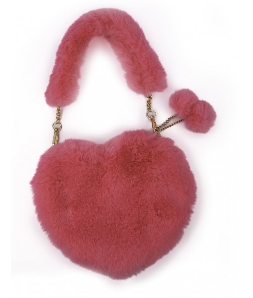 Sac à main cœur peluche rose foncé