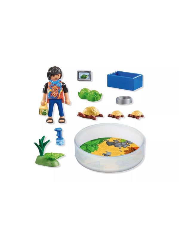 My life - Garçon avec famille de tortues dans un terrarium