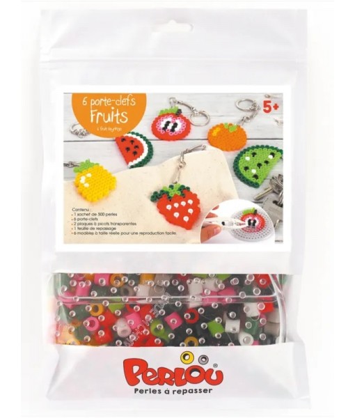 Kit perlou 6 porte-clés fruits (500 perles)
