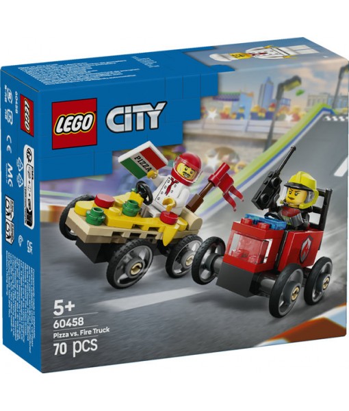 Lego city - Pack de bolides de course : camion de pizza contre camion de pompier
