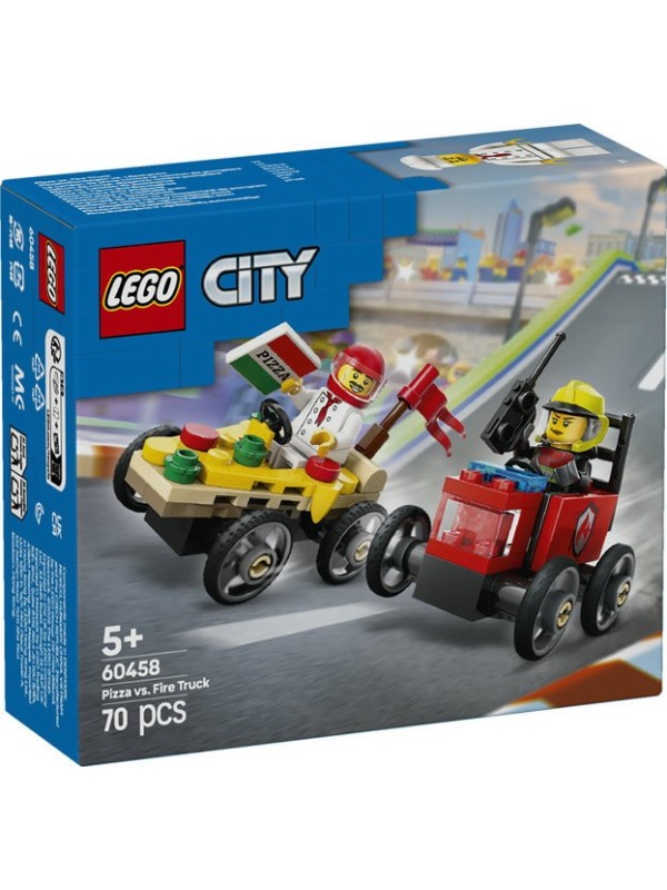 Lego city - Pack de bolides de course : camion de pizza contre camion de pompier
