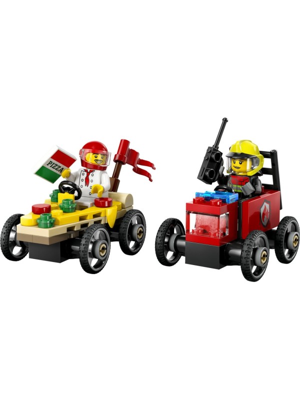 Lego city - Pack de bolides de course : camion de pizza contre camion de pompier