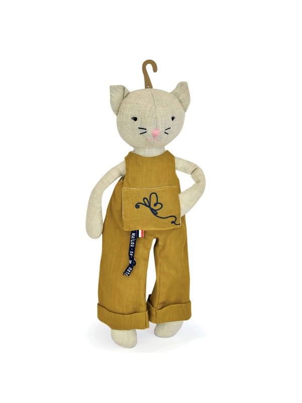 Perlipopette - Chat en salopette lin olivette