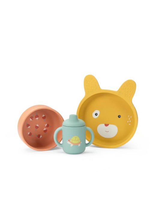 Set vaisselle silicone Trois petits lapins