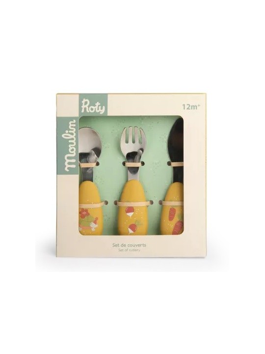 Set couverts silicone Trois petits lapins