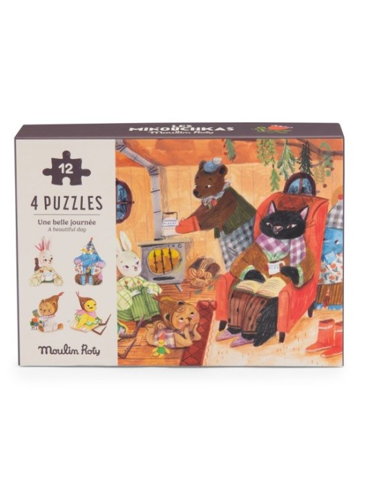 Mini puzzles Une belle journée 4x12 pièces Les Minouchkas