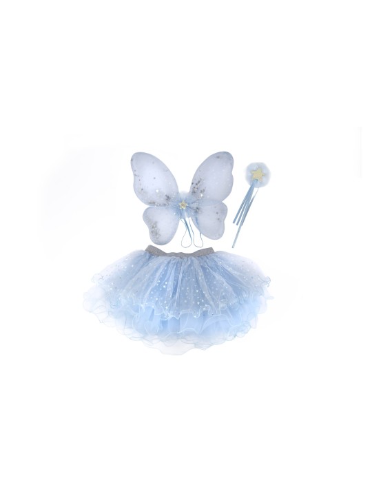 Set de fée bleu (tutu, ailes, baguette) 4-6 ans