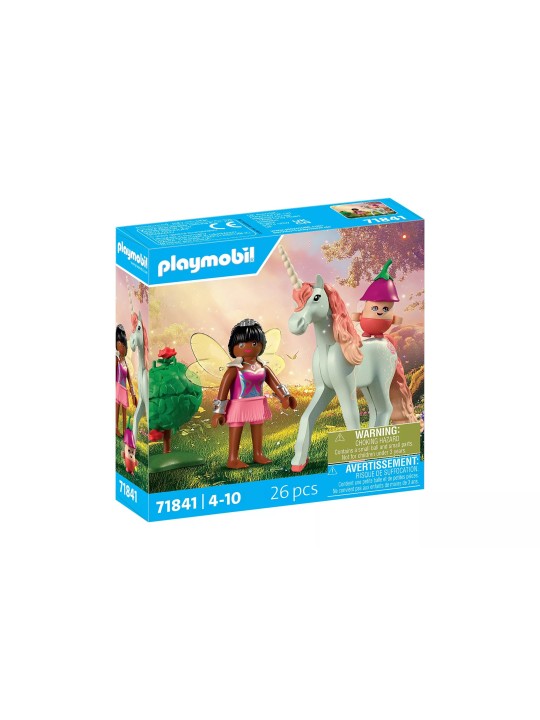 Licornes magiques - Licorne ciel rose avec fée