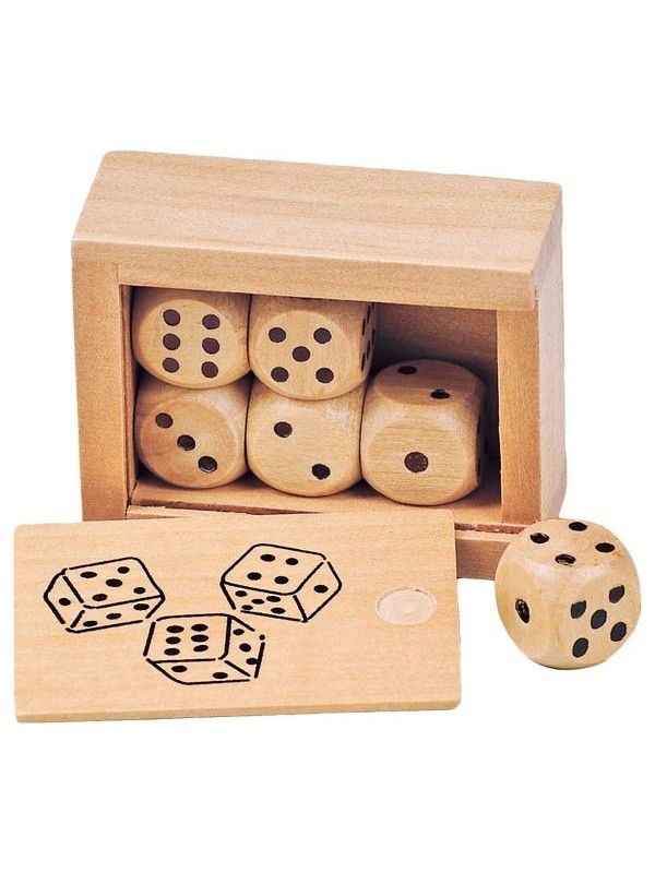 Boîte de 6 dés en bois