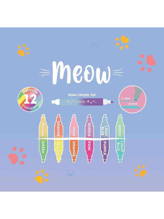 6 surligneurs à double pointe - Meow kitty