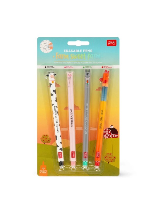 Set 4 stylos à encre gel effaçable - Ferme