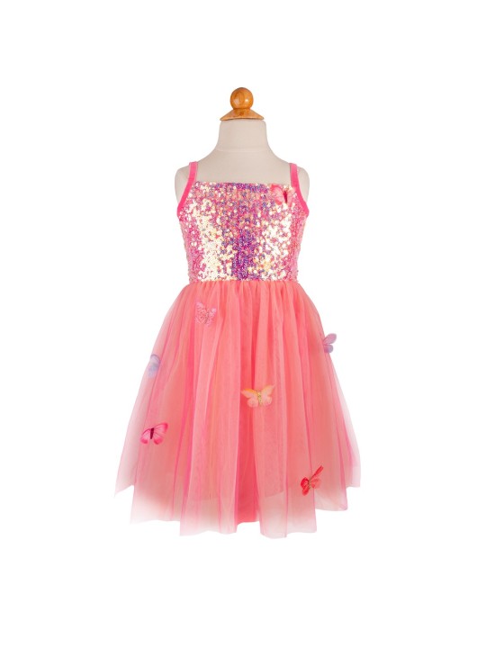 Robe princesse des papillons rose 7-8 ans