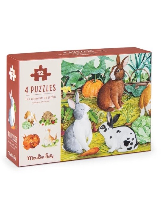 Mini puzzles des animaux - 4 x 12 pièces Le jardin du moulin