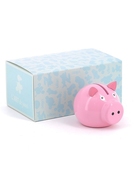Tirelire cochon bois rose